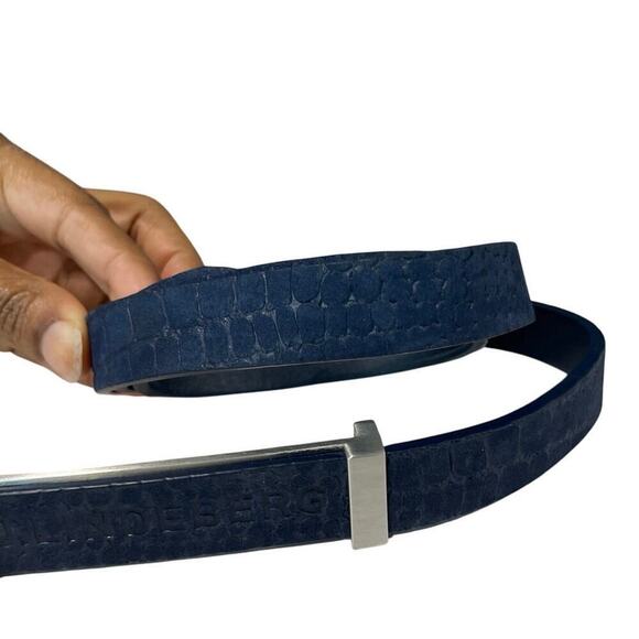 J. Lindeberg Leather Embossed Croc Belt in Navy Blue Sz L / XL 85cm - Picture 3 of 7